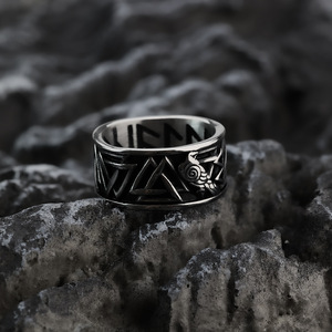 European American Retro Stainless Steel Men's <b>Ring</b> Viking Runes Geometric Design Gift Jewelry - Product Image 3