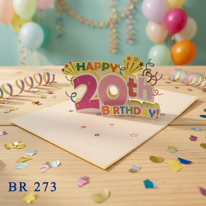 Joyeux 20e anniversaire, carte pop-up 3D, fabrication artisanale, impression numérique personnalisée, découpe au laser, style lettres, papier artisanal, cadeaux Hanoi - Product Image 1