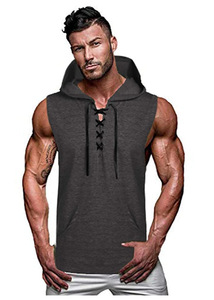 Débardeur décontracté pour homme en maille sans manches avec design à lacets, anti-boulochage, polyester/coton, à capuche - Product Image 3