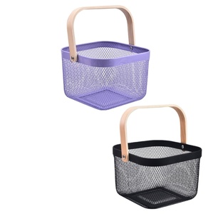 Multifunzione cucina giocattolo da bagno frutta organizzatore di fiori in rete metallica cesto di stoccaggio con manico in legno - Product Image 6