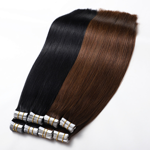 Selotip rambut Virgin India lurus kutikula 100% dalam ekstensi rambut manusia asli sutra gelombang lurus pita mulus digambar ganda kain Ins - Product Image 4