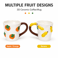 Mug en céramique 3D mignon motif fruits (pomme, banane) fait main – Tasse à café pour la maison, le bureau, cadeau, vente en gros