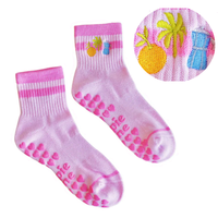 Chaussettes de Pilates antidérapantes rose rayées brodées personnalisées Summer Palm Tree Moka Pot