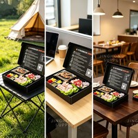 Boîte alimentaire jetable carrée en plastique et papier personnalisé, écologique, imprimée UV, pour grillades, plats à emporter, barbecue, bento, déjeuner