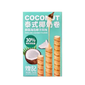 Wholesale Exotic Snacks Wafer Roll Biscuits Thailand Coconut Flavor Filled Wafer Roll 106g