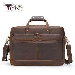 Tiding Retro Genuine Leather <b>Briefcase</b> Men Large Capacity Business Bag Dark Brown Multifunctional Shoulder Crossbody - Product Image 1