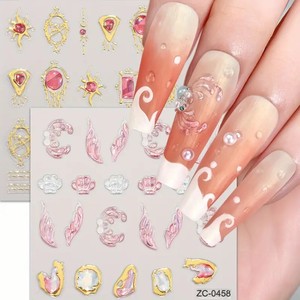 5D sirène conception ongles décalcomanies Relief pierres précieuses Style or bord Patch papillon Nail Art autocollant - Product Image 4
