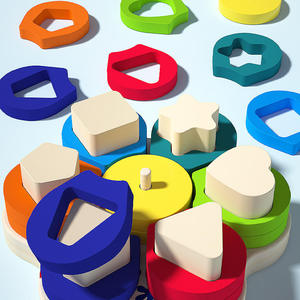 Dropshipping Shopify Fulfillment Geometric Matching Building <b>Blocks</b> Wooden Flower <b>Shape</b> Stacking Toy - Product Image 2