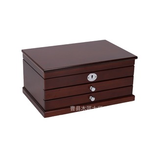 Caja de almacenamiento de joyas de madera de nogal de tres capas con cerradura rectangular de 29,5x19,5x14,5 cm para embalaje de collares y colgantes - Product Image 1