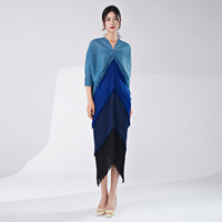 Robe élégante pour femme Miyake, grande taille, mi-longue, tissée, froncée, respirante, écologique, à manches chauve-souris, avec pompons, collection automne, best-seller