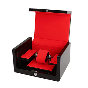 Boîte à montre rectangulaire en bois MDF de luxe personnalisée, finition laquée noire piano, artisanale, écologique, recyclable, pour homme - Product Image 4