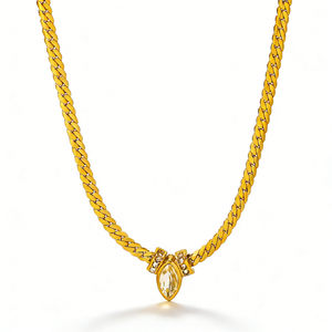 Collana in Acciaio Inossidabile Impermeabile Antiossidante con Catena Piatta Placcata in Oro 18K e Cristalli di Zirconio - Product Image 5
