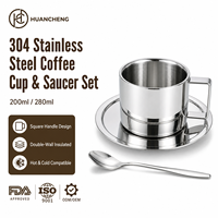 Ensemble tasse et soucoupe à café en acier inoxydable HC 304, 200-275 ml, 3 pièces, style européen, mug à lait, poignée carrée avec cuillère, miroir, bar, café