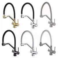 Robinets de robinet d'évier de cuisine en laiton chaud et froid robinet d'eau simple à 3 voies double finition en acier inoxydable en céramique Design moderne vente d'usine