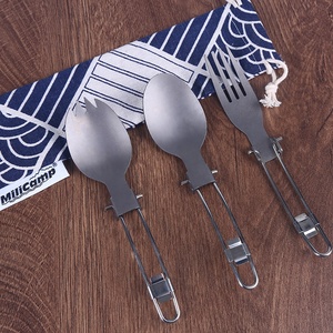<span class=keywords><strong>Set</strong></span> di Posate Pieghevoli in Titanio MIlicamp, Kit Completo 3 Pezzi, Utensili da Campeggio Ecologici e Durevoli - Product Image 6