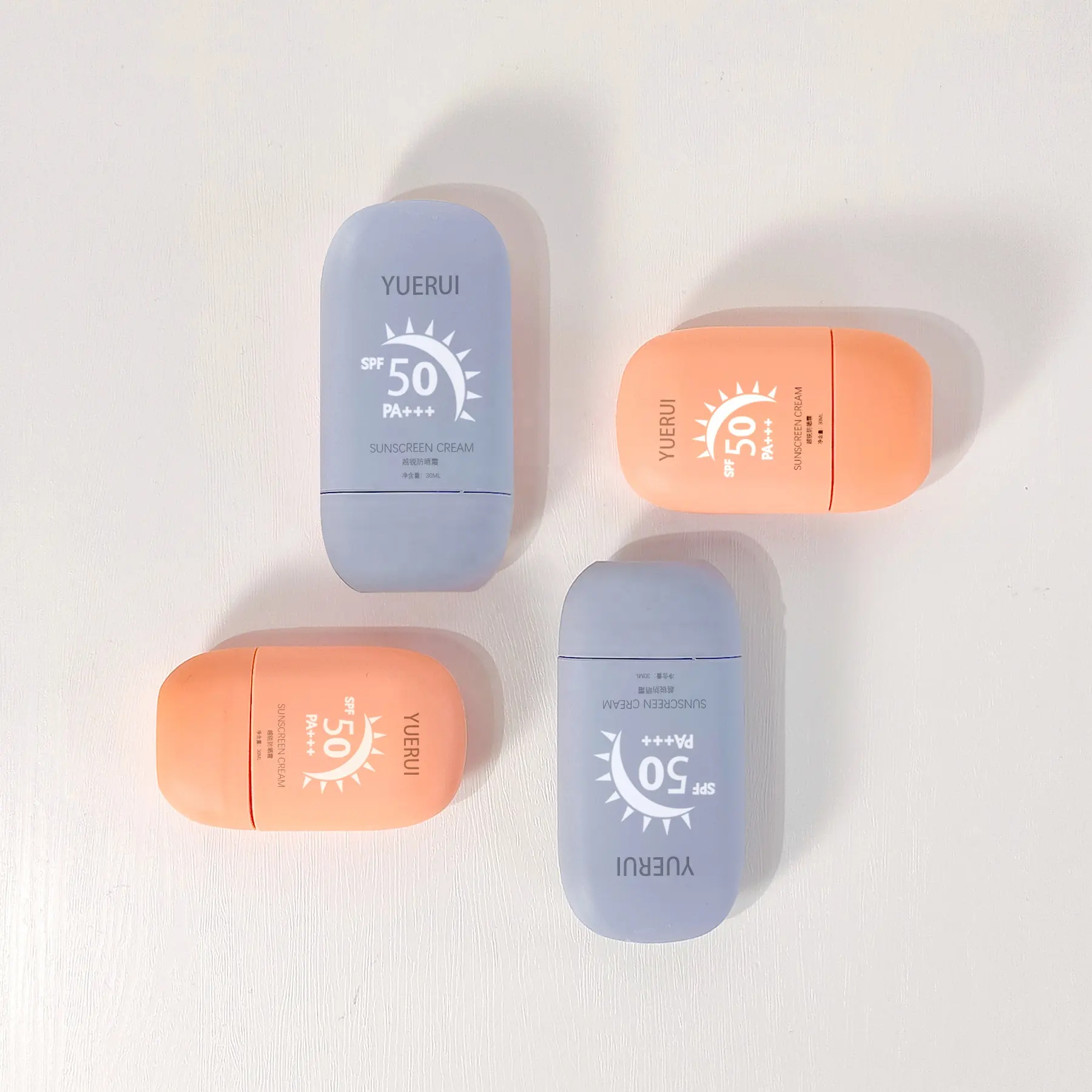 Flach getönte Sonnenschutz flasche Quadratische Form 30ml 50ml Sonnenschutz Spf 50 Creme verpackung mit Innen stopfen