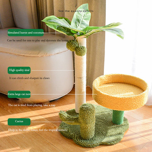 Poste rascador para gatos con diseño de hojas verdes y cuerda de sisal, para gatos de interior, productos para mascotas - Product Image 3