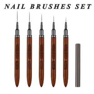 Ensemble de 5 pinceaux de luxe pour nail art en bois de santal, à pointe ultra fine, pour <span class=keywords><strong>manucure</strong></span> française, avec capuchon métallique, pour salon et DIY - Product Image 1