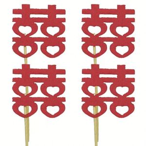 Adornos de papel rojo con el carácter Xi, firmados, para banquetes de boda, plato de frutas para platos fríos, decoración para postres, tarjeta para insertar en pasteles, adornos para Diwali - Product Image 3