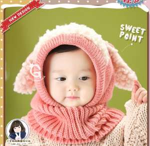 قبعات شتوية دافئة للأطفال مصنوعة يدويًا من الصوف المحبوك على شكل كلب لطيف مع وشاح لتدفئة الأذنين - Product Image 4