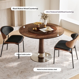 Juego de Mesa y Sillas de <span class=keywords><strong>Comedor</strong></span> Redondas Extensibles de <span class=keywords><strong>Estilo</strong></span> Vintage Premium con Tablero de Nogal Negro y Patas de Metal, Muebles de <span class=keywords><strong>Comedor</strong></span> para 6 Personas - Product Image 3