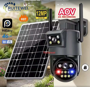 Caméra solaire AOV 4K 12MP 4G <span class=keywords><strong>SIM</strong></span> avec alarme IA, double objectif, panoramique/inclinaison, micro intégré, audio bidirectionnel, suivi humain, vision nocturne, installation facile - Product Image 2