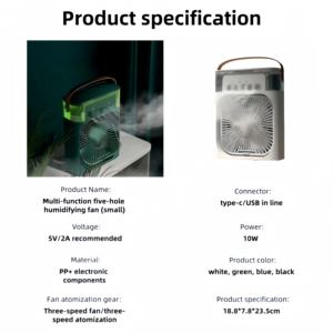Mini ventilador enfriador de aire USB portátil, humidificador de escritorio de oficina silencioso con rociador de plástico de 3 velocidades para coche, uso doméstico al aire libre RV - Product Image 4