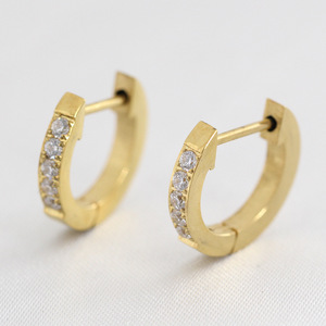 Boucles d'oreilles en acier inoxydable avec diamants, 9 mm, taille brillant ronde, style Huggie Hoop, pour usage quotidien, bijoux unisexes - Product Image 3