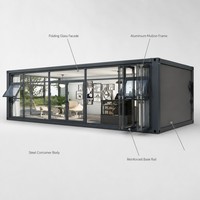 Maison conteneur modulaire en kit en gros avec façade en verre trempé, maison mobile préfabriquée en acier, aménagement personnalisable