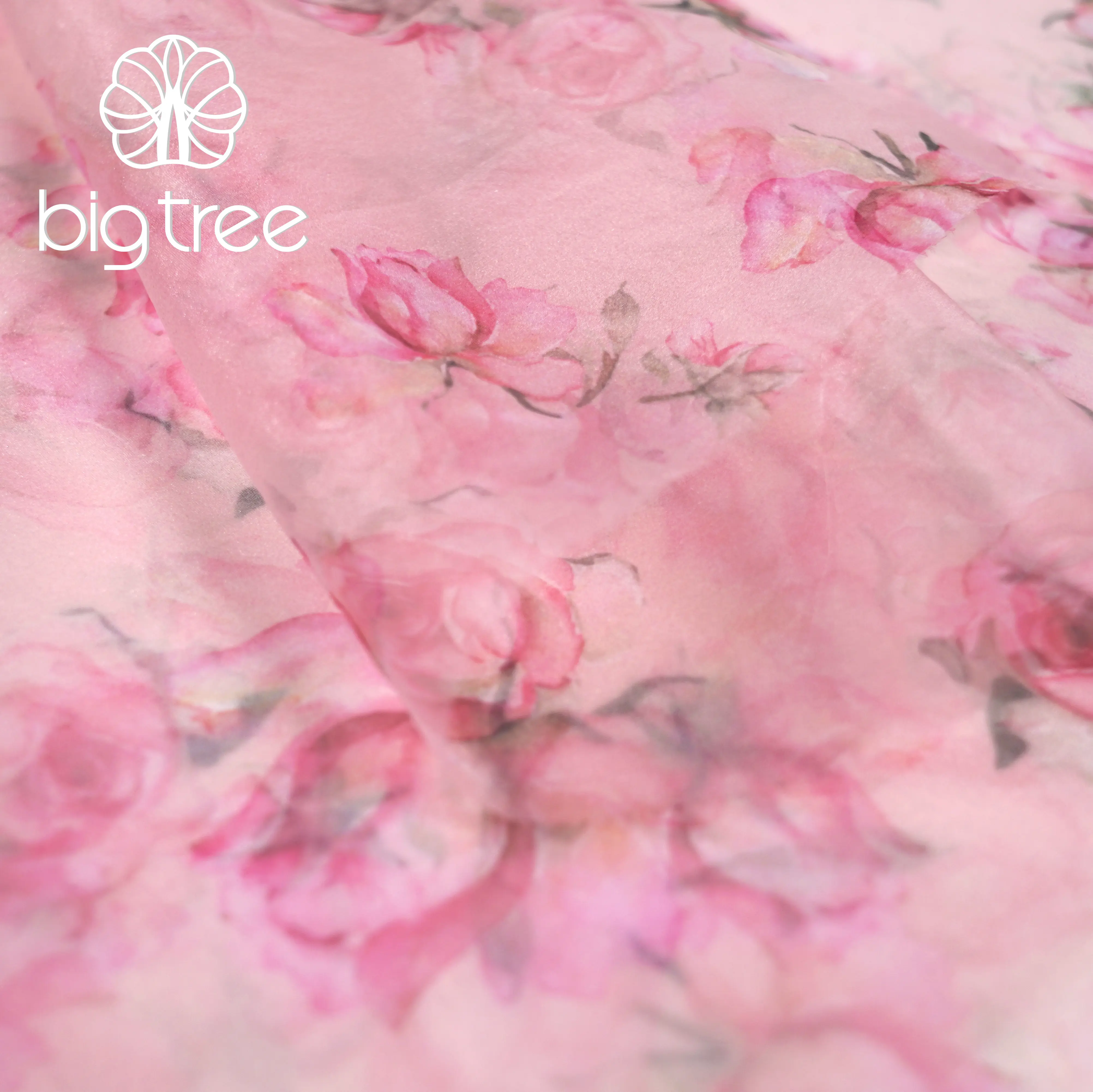 2023 nóng bán ánh sáng hoa hồng tùy chỉnh dệt mềm mịn voan vải tuyn 100 Polyester kỹ thuật số in vải cho hàng may mặc