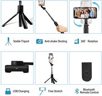 Stabilisateur vidéo à cardan intelligent de poche H5 intégré Selfie Stick Trépied Support de téléphone Compatible iPhone Android Sports Magic
