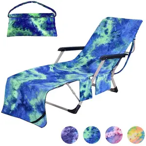 Sarung kursi santai musim panas ramah lingkungan 2024 dudukan Microfiber dengan saku samping untuk handuk pantai selempang berjemur