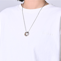 Collier tendance en acier inoxydable pour couple, 'Amour éternel', double anneaux, pendentif en zircon, unisexe, cadeau pour la Saint-Valentin