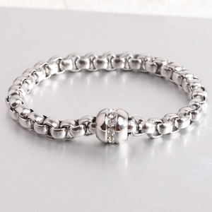 European American Fashion Stainless Steel <b>Bracelet</b> 7MM Square <b>Bead</b> Diamond Encrusted <b>Gold</b> Silver Women Gift Jewelry - Product Image 3