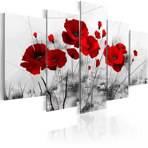 Affiches modulaires de fleurs de pavot rouge, 5 pièces, impressions sur toile, images murales, peinture sur toile moderne pour décoration de salon