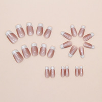 2025 gros ongles Art fournisseur oeil de chat et cercueil court faux ongles avec blanc français nu rose ongles pour la beauté