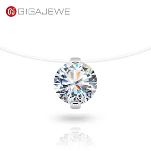 Gigajewe Vvs1 Witte Kleur Ronde Gesneden Moissanite Vislijn Ketting Onzichtbare Zilveren 925 Ketting Vrouwen Cadeau