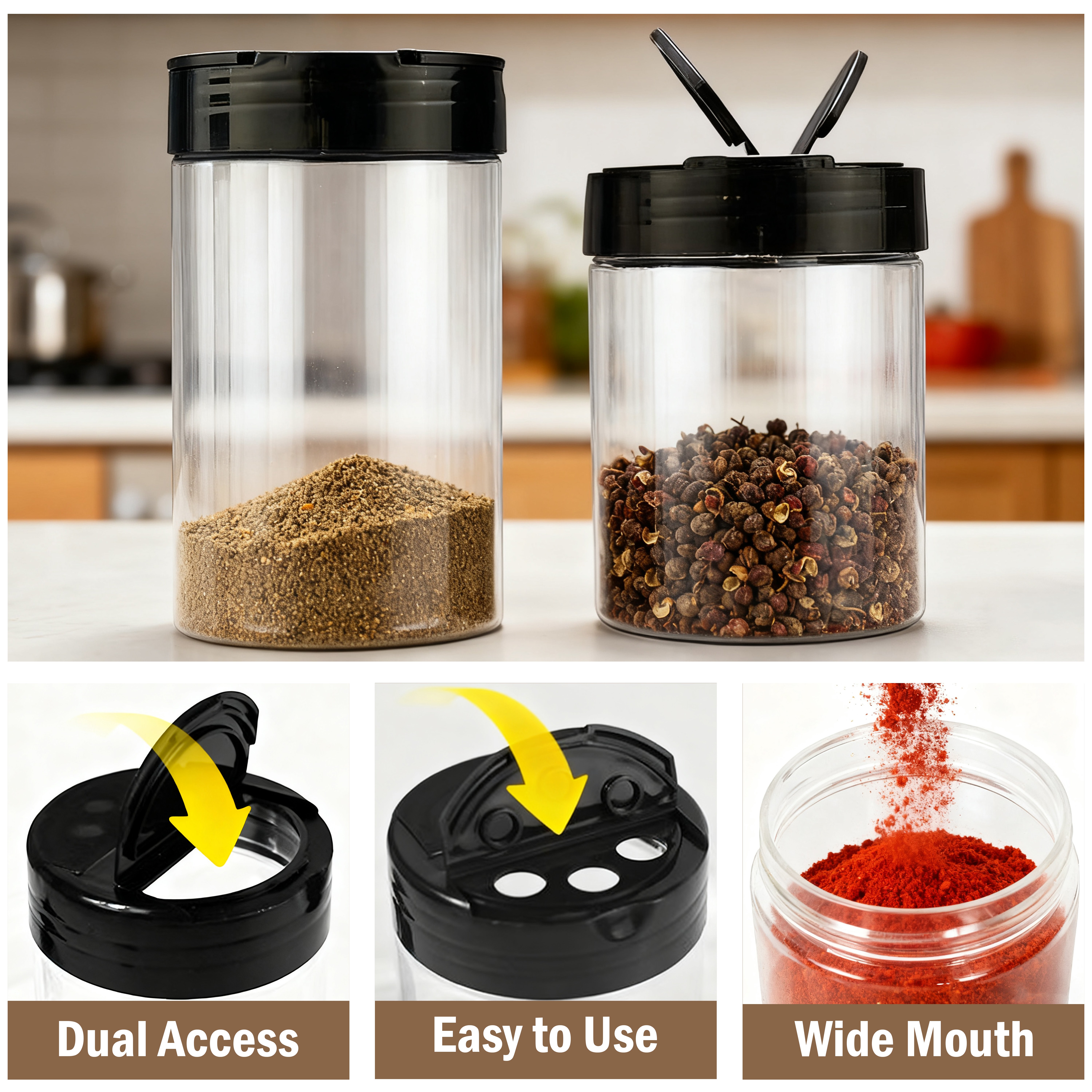 Food Grade BPA-Free 100ml 200ml 500ml PET Plastic Spice Jars Seasoning Bottle Spice Container Powder Shaker Pepper Packing