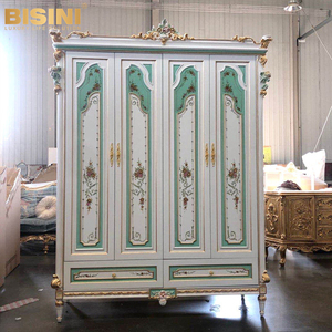 Armoire autoportante de style <span class=keywords><strong>vintage</strong></span> à 4 portes, motifs floraux peints à la main, en bois massif, pour dressing de luxe ou dressing intégré - Product Image 2