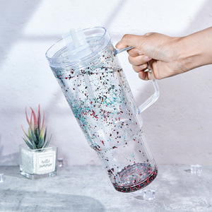 Önceden delinmiş Tumblers çift duvar kar küresi kahve bardağı kapak ve saman ile 40oz plastik kar küresi bardak ön matkap deliği - Product Image 5