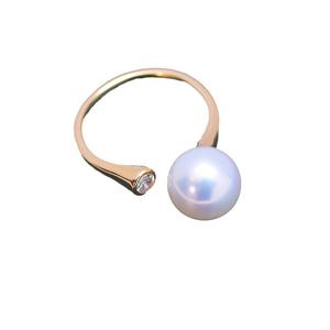 Anillo de Perlas Redondas Blancas de Agua Dulce de 9-10 mm, con Luz Intensa, Delicado, con Plata S925, Estilo Simple, Anillo de Boca al por Mayor - Product Image 5