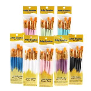 तेल वाटरकलर ऐक्रेलिक पेंट के लिए नायलॉन हेयर प्लास्टिक हैंडल के साथ 10 पीसी पेंट ब्रश सेट - Product Image 2