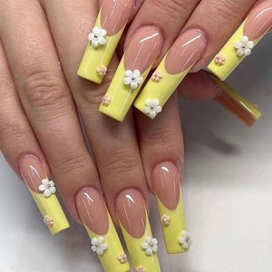 Faux ongles à presser en gros, nouveau style européen et américain, motif nœud français, blancs, <span class=keywords><strong>mi</strong></span>-longs et extra longs, carrés effilés F - Product Image 4