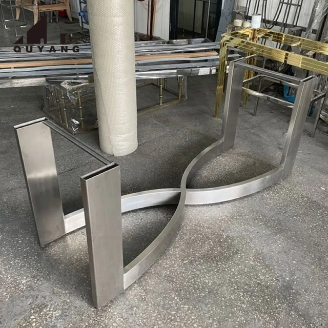 QUYANG High Quality Stainless Steel Metal Legs Decorative Living Room Dining Table Kitchen  Luxury Stone Table Top Stand
