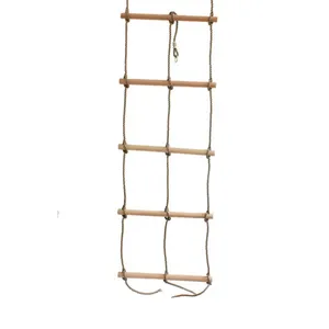 Outdoor Climbing Rope Ladder with Wood Bar Triple Ropes for Kids Play Set