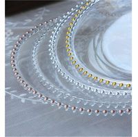 Plato de Plástico Transparente de 13 Pulgadas con Borde Dorado Decorativo para Bodas, Hoteles y Banquetes