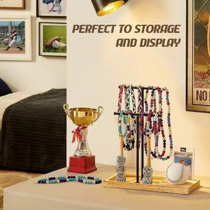 Wooden <b>Desktop</b> Baseball Base <b>Shelf</b> Solid Wood Necklace Bracelet Storage Rack Jewelry Organizer 3 Floors Multi Layer Display - Product Image 1