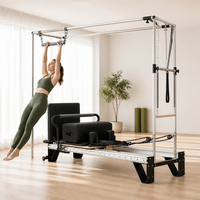 Appareil de Pilates Reformer pour la maison avec tour trapèze, cadre en aluminium et revêtement en cuir PU pour l'entraînement corporel