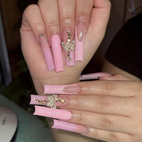 Faux ongles à presser personnalisés de luxe 2026, rose brillant, haute qualité, en acrylique 3D, avec strass et boîte, vente en gros