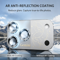 Protection d'objectif pour iPhone 17 Pro Max, film de protection en alliage d'aluminium AR HD anti-rayures, facile à installer, motif Zodiaque Gémeaux